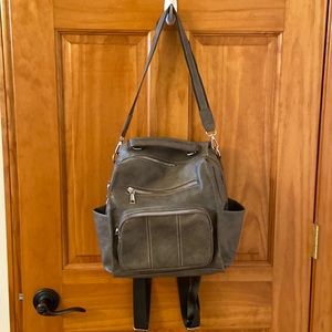 Gray backpack/crossbody/shoulder bag.